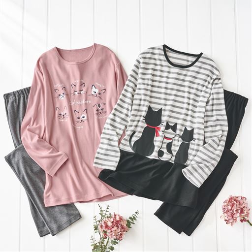 ねこプリントが可愛い!Tタイプパジャマ