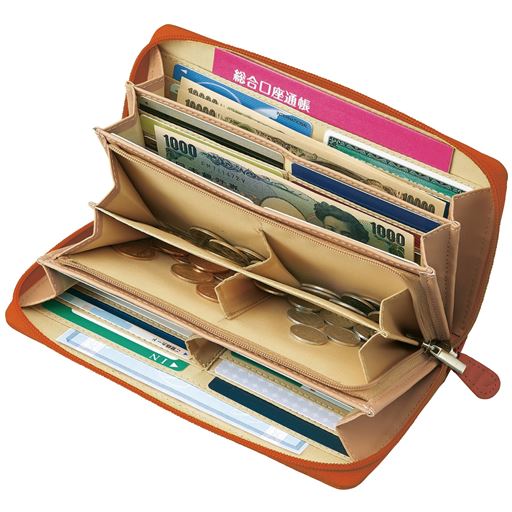 ブラウン<br>小銭もカードもたっぷり仕分けて収納!※イメージ