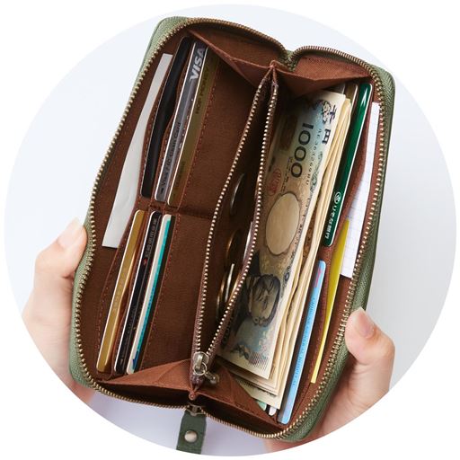 オリーブ<br>ガバッ!大きく開閉でき、中身が見やすいラウンドファスナー