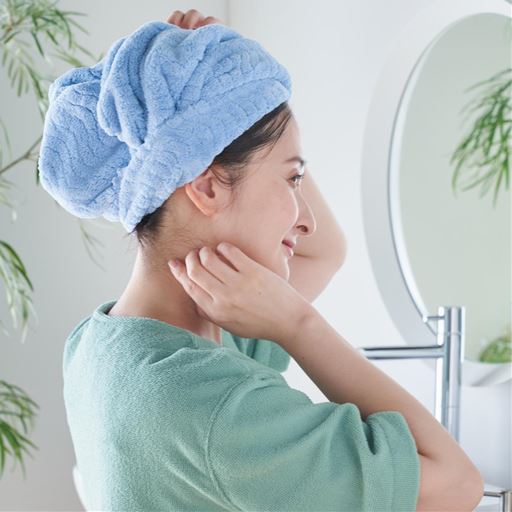 ブルー(ロングフェイスタオル)<br>ドライヤーの時短を叶えて、めざせ美人髪!