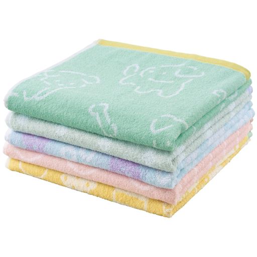 バスタオルは5枚組(5柄×各1枚)でお届け。