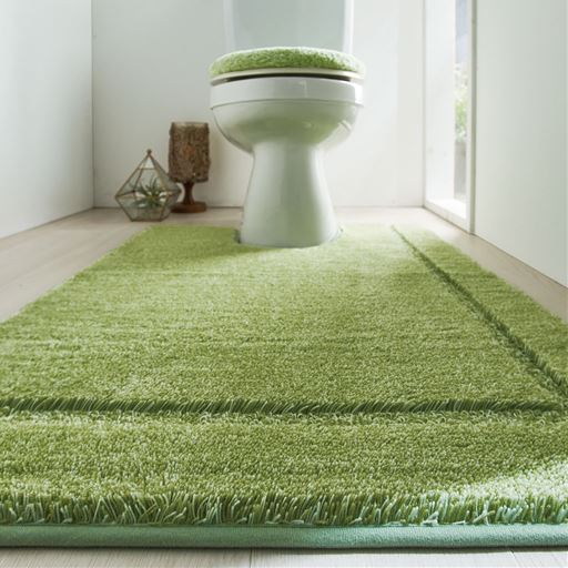 グリーン系 <br>ほっとやすらぐ、ふかふかの肌ざわり。ふわふわシャギータッチのトイレマットです。