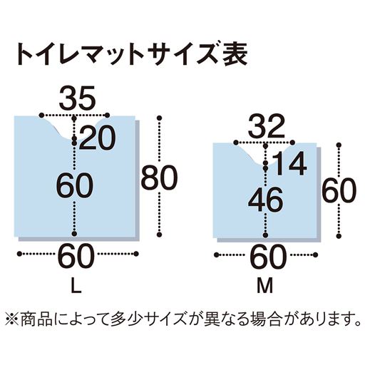 トイレマットサイズ表<br>※寸法の単位は約cmです。