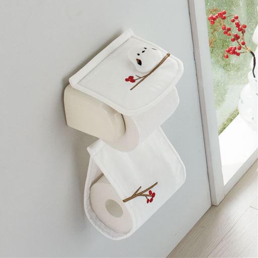 ホワイト<br>真っ白でふわふわの小鳥「シマエナガ」のペーパーホルダーカバーです。