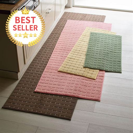 シンプルなデザインとカラーでインテリアにも合わせやすい! 遊び毛が出にくいループパイルのキッチンマットです。