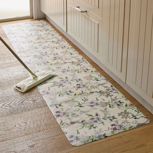 A (フラワー) 横180×縦45cm <br>お手入れ簡単なPVCクリアキッチンマットです。
