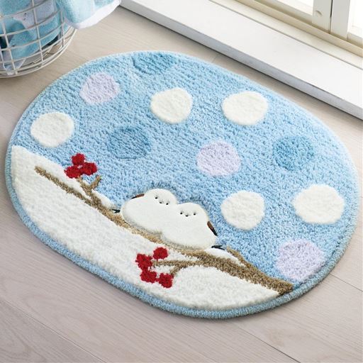 ブルー<br>素足がよろこぶシマエナガのバスマットです。