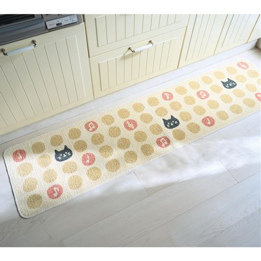 A (リズムキャット) 横180×縦45cm<br>コンパクトにたためるから洗濯がラク! 洗えるデザインキッチンマットです。