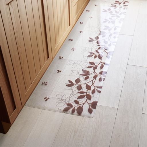 B (リーフ) 横180×縦45cm<br>空間になじみ、しっかり床をカバー! 透明キッチンマットです。