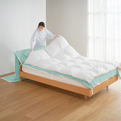 使い方(2)<br>布団カバーの上に布団を置く。