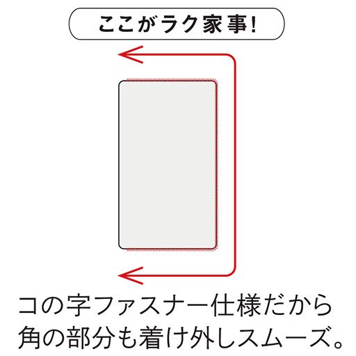コの字ファスナー仕様だから角の部分も着け外しスムーズ。