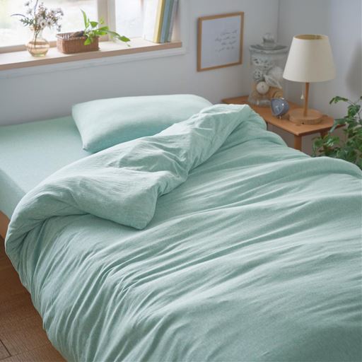 グリーン<br>やわらかな天竺ニットの綿100%肌布団カバーです。