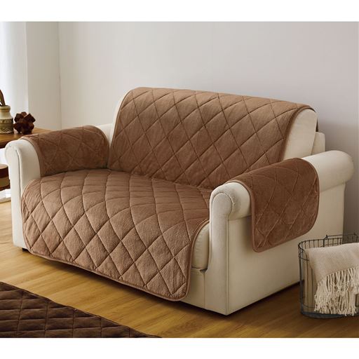 ベージュ M (2人掛け用)<br>中掛けタイプのあったか肘付きソファカバーです。