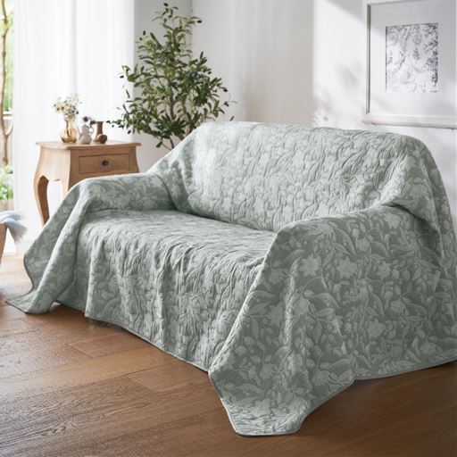 グレー(横250×縦200cm)<br>繊細な花モチーフが浮かぶ、ぽこぽことした手ざわりが心地いいマルチカバー。