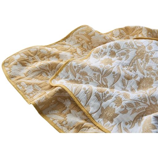 生地拡大(イエロー)<br>上品なジャカード織りデザインで、表裏の色の違いも楽しめます。