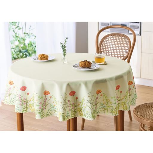 A(ボタニカル) 円型(直径140cm)<br>テーブルに対して20～30cmたらすとバランス良く使えます。