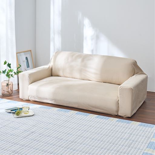 アイボリー<br>肘ありL (ローソファ)<br>【適応サイズ(約cm)】<br>幅:M/120～150、L/160～180<br>奥行(共通):70～80<br>高さ:45～55<br>肘幅(左右):10～15<br>座面厚み:15～20