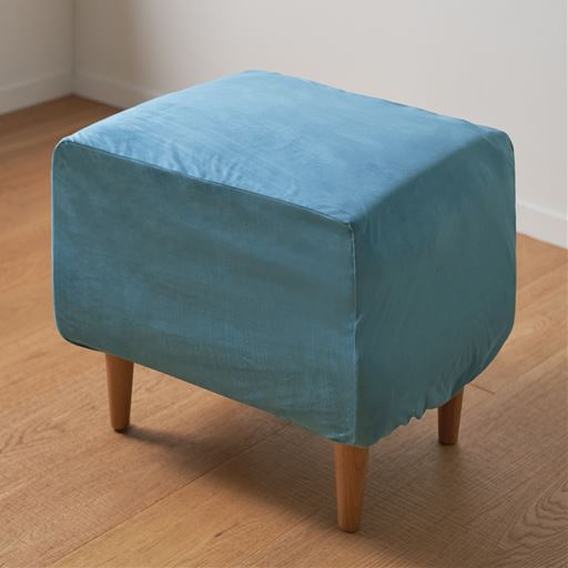 ブルー<br>オットマンM<br>【適応サイズ(約cm)】<br>横:50～70<br>奥行:35～55<br>高さ:25～40(脚の高さ除く)