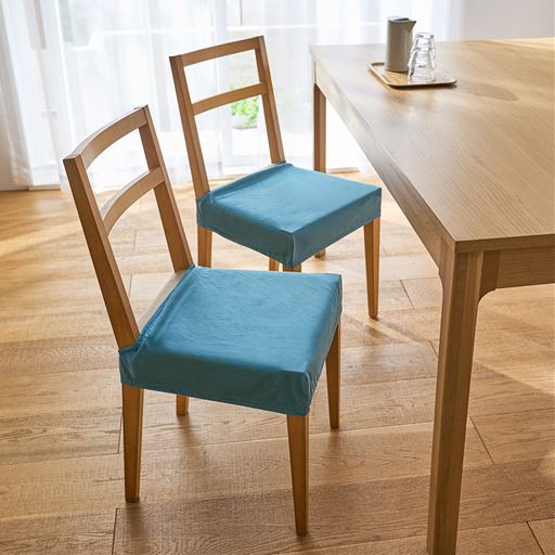ブルー<br>座面カバー(同色2枚組)<br>【適応サイズ(約cm)】<br>座面幅:45まで<br>座面奥行:45まで<br>座面厚み:12まで