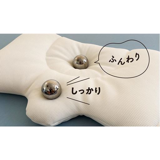 中材のビーズ・わたの配合を首部・頭部で変えることで頭部のホールド感と寝心地をアップ