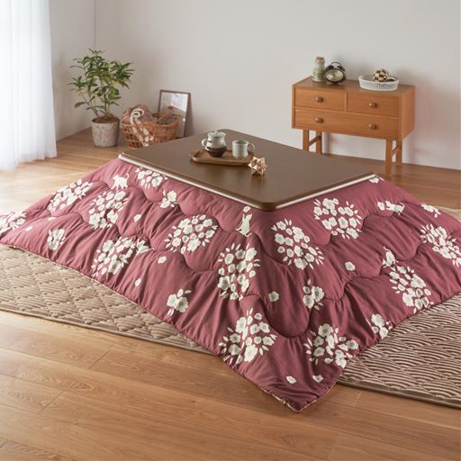 ベージュ×レッドブラウン こたつ掛け布団 長方形M