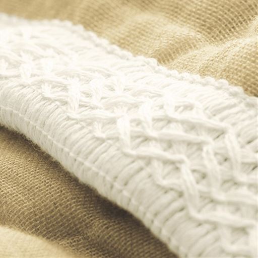 縁は手の込んだ編み地で丁寧に縫製し、肌あたりもやわらか。