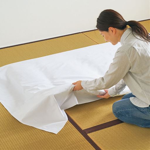 フラットシーツ<br>旅館でおなじみのタイプ。アイロン掛けをしてピシッと使いたい! という方にもおすすめ。