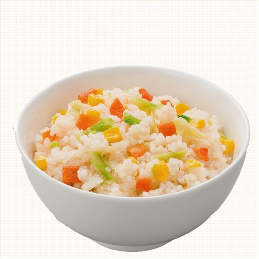 野菜ピラフ<br>優しい色合いの野菜ピラフでほんのり甘く、食べやすいごはんです。