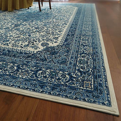 ブルー 横330×縦240cm<br>空間を華やかに彩るエレガントラグ