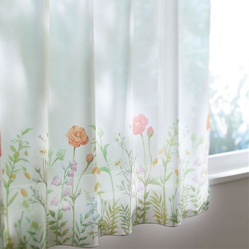 A (フラワー) 幅100×丈133cm(2枚組) <br>裾は絵柄を邪魔しないメロー縫製仕上げ。