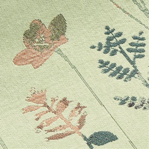 柄拡大(グリーン)<br>細やかな織りでボタニカルな花柄を表現しています。