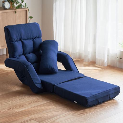 ネイビー カウチソファ <br>足を伸ばしてリラックスできるカウチスタイル