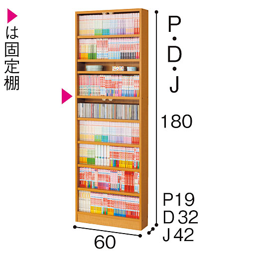 本体 内部構造 P (奥行19/幅60cm)・D (奥行32/幅60cm)・J (奥行42/幅60cm)<br>※寸法の単位はcmです。撮影のため扉は外しています。
