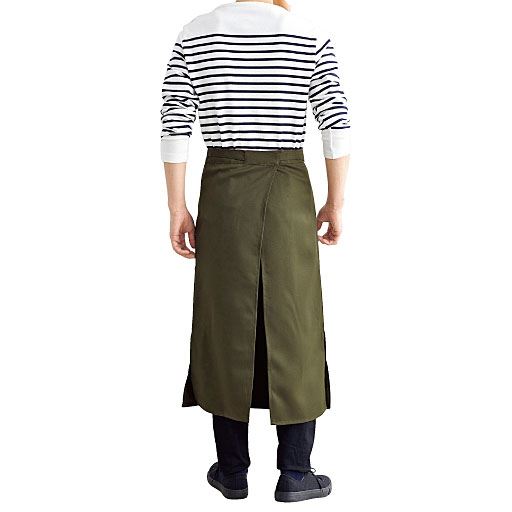 カーキ<br>ギャルソンエプロン(ロング丈)<br>バックスタイル