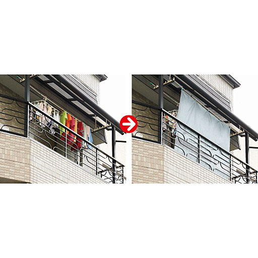 (左)未使用<br>(右)使用例<br>目隠し効果でプライバシーも守ります!