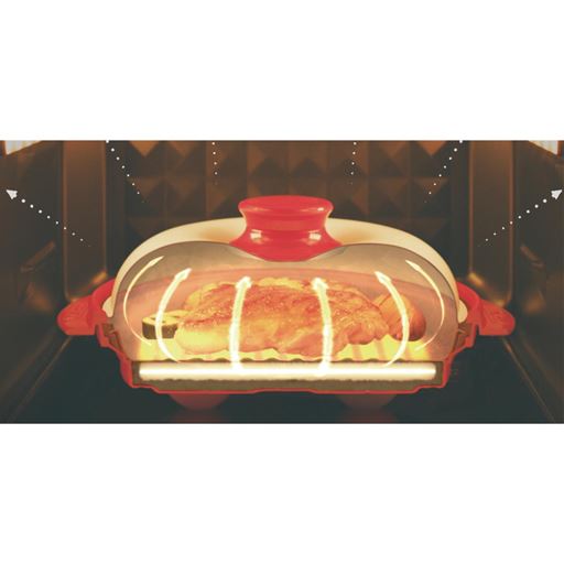 一般的なレンジ調理は「蒸し」で水分が多いのが特徴。レンジメートは高温・蓄熱でレンジ調理なのに香ばしく美味しい仕上がりに。