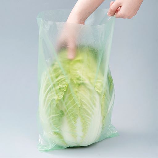 マチ付きで白菜などの大きめの食材もすっぽり入る!