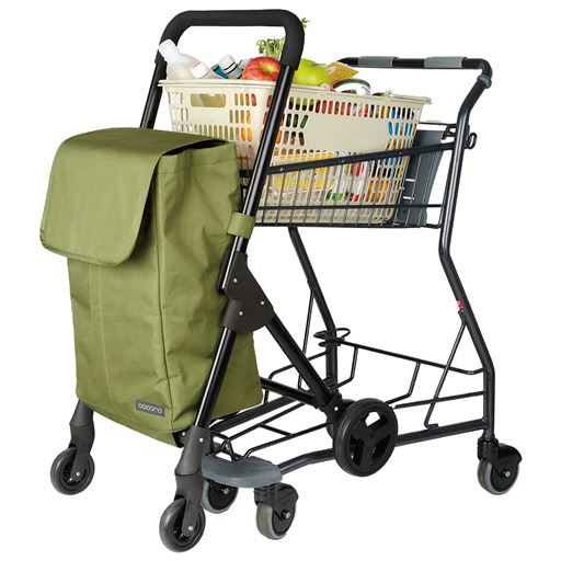 スーパーのカートに掛けられるフック付き。※カートの形状によって付けられない場合がございます