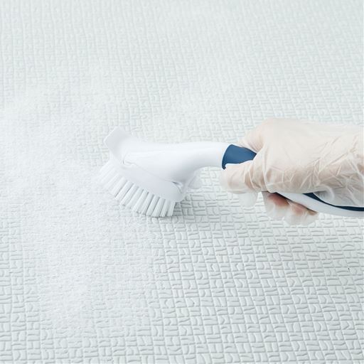 (2)ブラシ等でこすり洗いしてください。