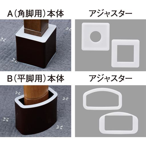 A (角脚用)本体・アジャスター<br>B (平脚用)本体・アジャスター