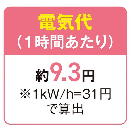 電気代(1時間あたり) 約9.3円