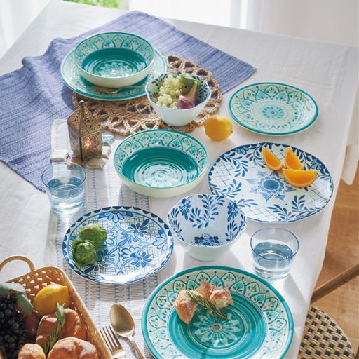 軽いのに陶器のような重厚感! 電子レンジ対応のメラミン食器です。<br>※写真はWF-7521(コバルト柄)・WF-7520(モロッカン柄)を使用しています。