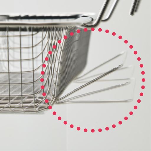 背面のワイヤーが支えとなり、カゴにかけてもぐらつかない!