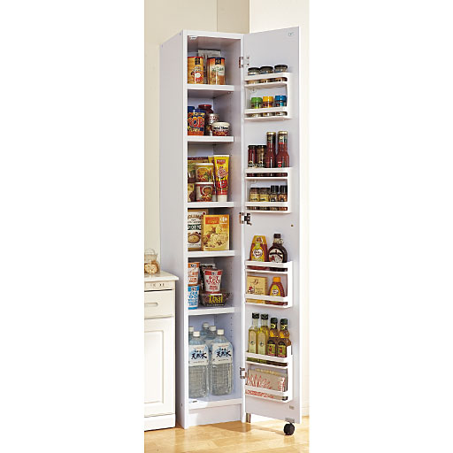 ホワイト A (幅30cm)<br>ストック食品の収納に! スペースに合わせて選べるキッチン収納ストッカーです。