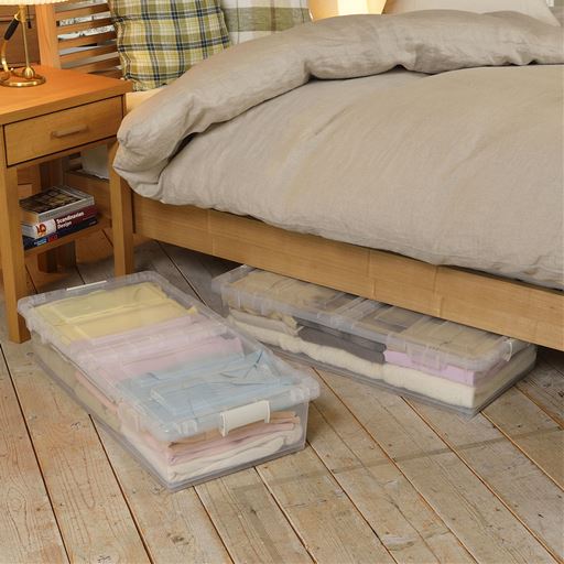 クリアー<br>ベッド下のデッドスペースを有効活用!