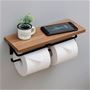 ダークブラウン(ダブル)<br>ちょっとしたスペースが簡単に作れる! 棚付きトイレットペーパーホルダーです。