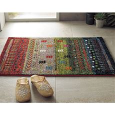 【トルコ製】ウィルトン織り玄関マット(ギャッベ柄) 高級感のある高密度な毛足