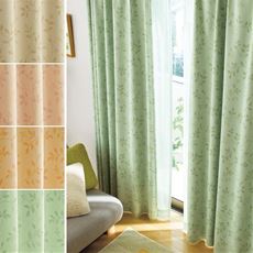 【形状記憶】防炎・1級遮光カーテン(リーフ柄)