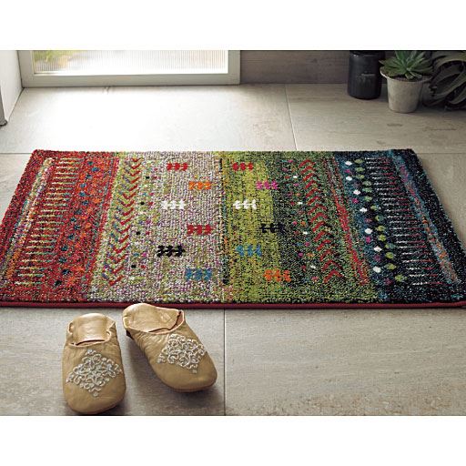【トルコ製】ウィルトン織り玄関マット(ギャッベ柄) 高級感のある高密度な毛足