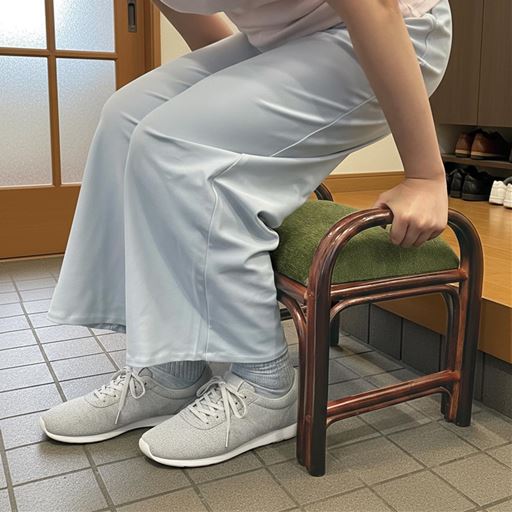 天然籐 手すりつき玄関ベンチ
